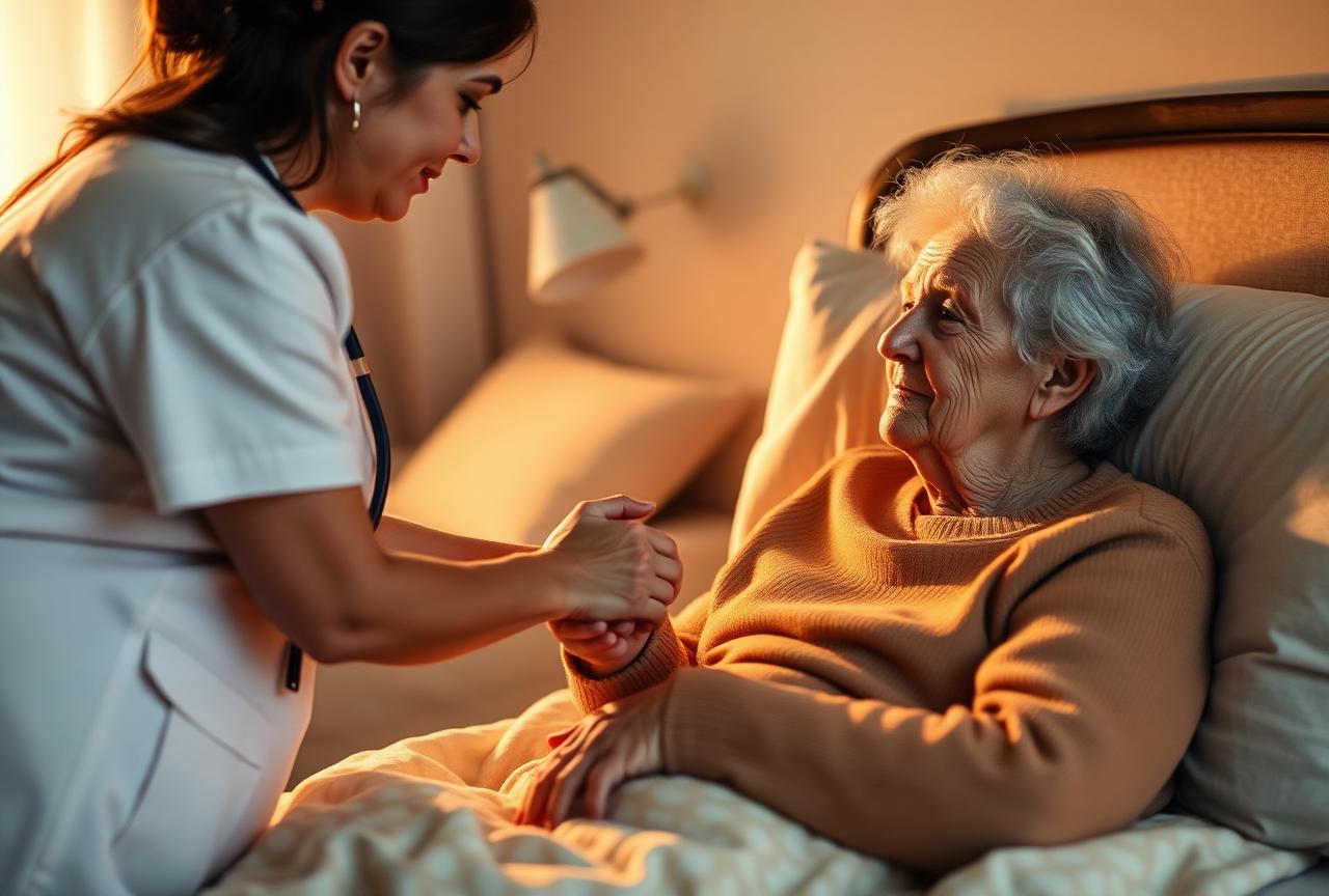 Caregiver providing gentle comfort and companionship
