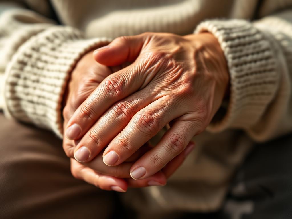 Bloom Home Care caregiver gently holding a client's hands — compassionate presence in Katy, TX home care